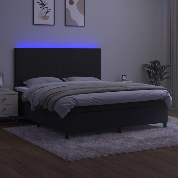 Krevet box spring s madracem LED crni 160x200 cm baršun - Crna / 160 x 200 cm