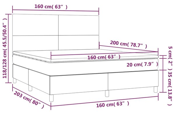 Krevet box spring s madracem LED crni 160x200 cm baršun - Crna / 160 x 200 cm