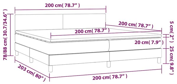 Krevet box spring s madracem LED crni 200x200 cm baršun - Crna / 200 x 200 cm