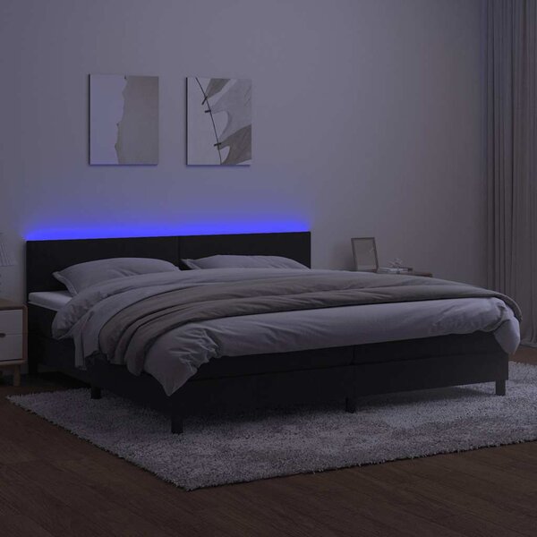Krevet box spring s madracem LED crni 200x200 cm baršun - Crna / 200 x 200 cm