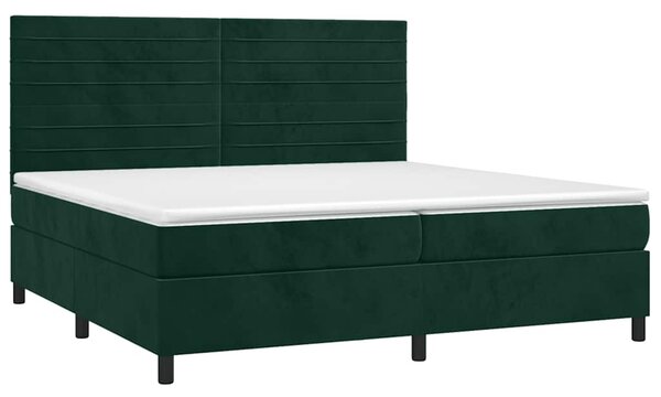 Krevet box spring s madracem LED tamnozeleni 200x200 cm baršun - Zelena / 200 x 200 cm