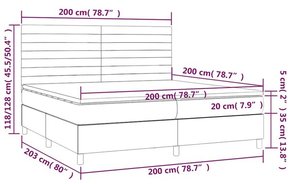 Krevet box spring s madracem LED tamnozeleni 200x200 cm baršun - Zelena / 200 x 200 cm