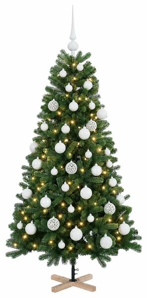 Umjetno božićno drvce s kuglicom 120 cm 150 LED lampica - 120 cm s LED žaruljama i bijelim kuglicama