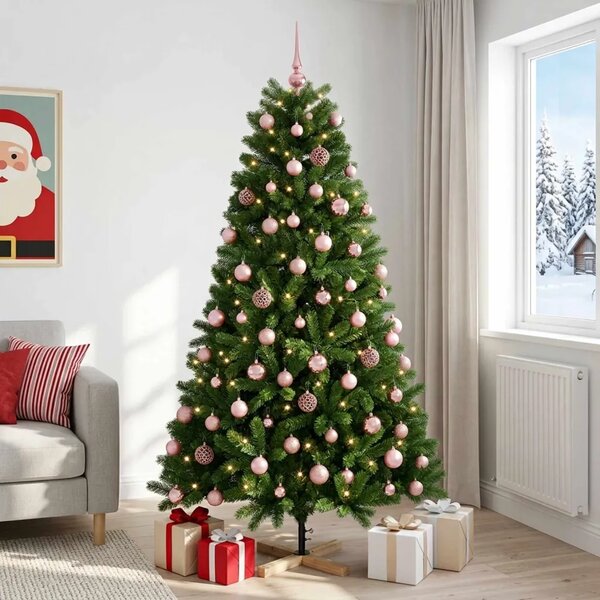Umjetno božićno drvce s kuglicom 180 cm 300 LED lampica - 180 cm s LED-ima i ružičastim lopticama