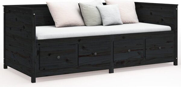 Dnevni ležaj crni 75x190 cm od masivne borovine - Crna / 75 x 190 cm