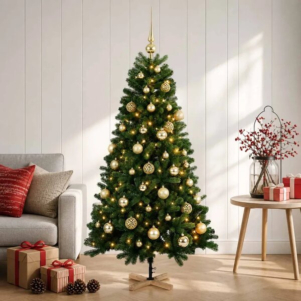 Umjetno božićno drvce s kuglicom 120 cm 150 LED lampica - 120 cm s LED žaruljama i zlatnim kuglicama
