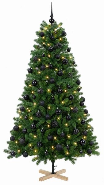 Umjetno božićno drvce s kuglicom 180 cm 300 LED lampica - 180 cm s LED-ima i crnim lopticama