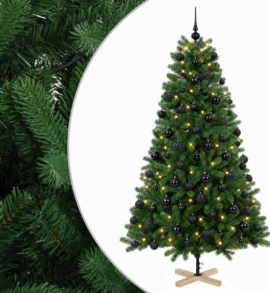 Umjetno božićno drvce s kuglicom 180 cm 300 LED lampica - 180 cm s LED-ima i crnim lopticama