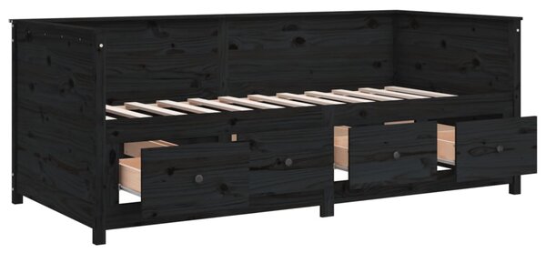 Dnevni ležaj crni 75x190 cm od masivne borovine - Crna / 75 x 190 cm