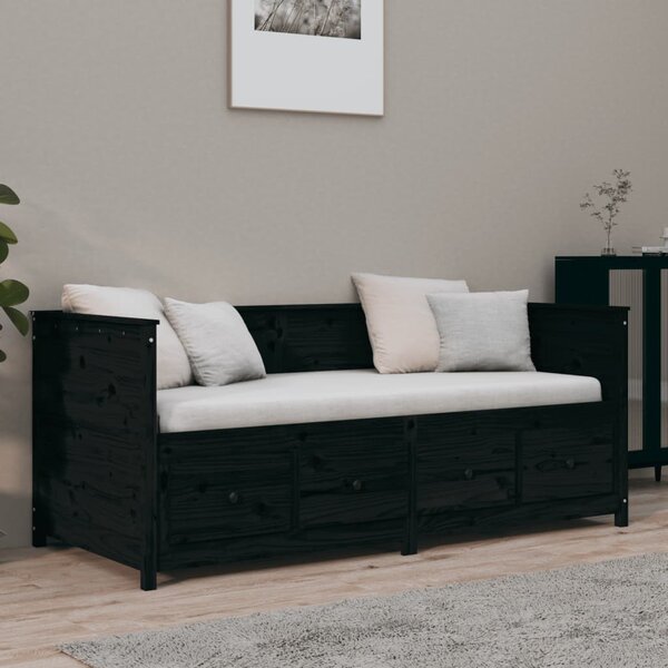Dnevni ležaj crni 75x190 cm od masivne borovine - Crna / 75 x 190 cm