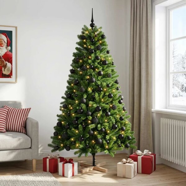 Umjetno božićno drvce s kuglicom 180 cm 300 LED lampica - 180 cm s LED-ima i crnim lopticama