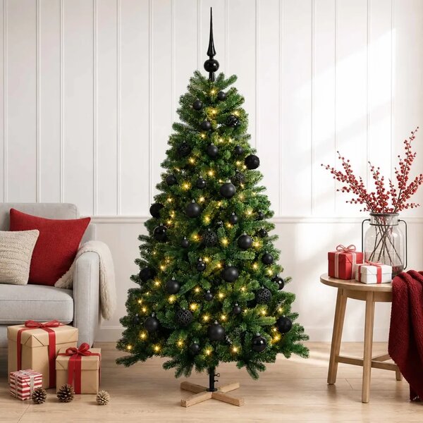 Umjetno božićno drvce s kuglicom 120 cm 150 LED lampica - 120 cm s LED-ima i crnim lopticama