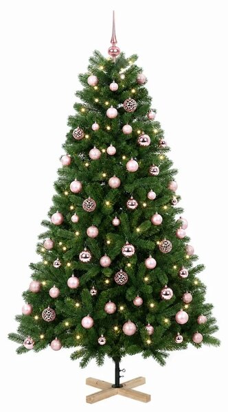 Umjetno božićno drvce s kuglicom 180 cm 300 LED lampica - 180 cm s LED-ima i ružičastim lopticama