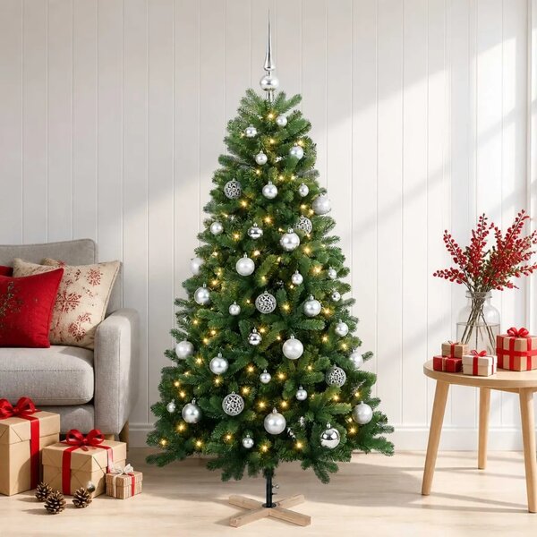 Umjetno božićno drvce s kuglicom 120 cm 150 LED lampica - 120 cm s LED-ima i srebrnim lopticama