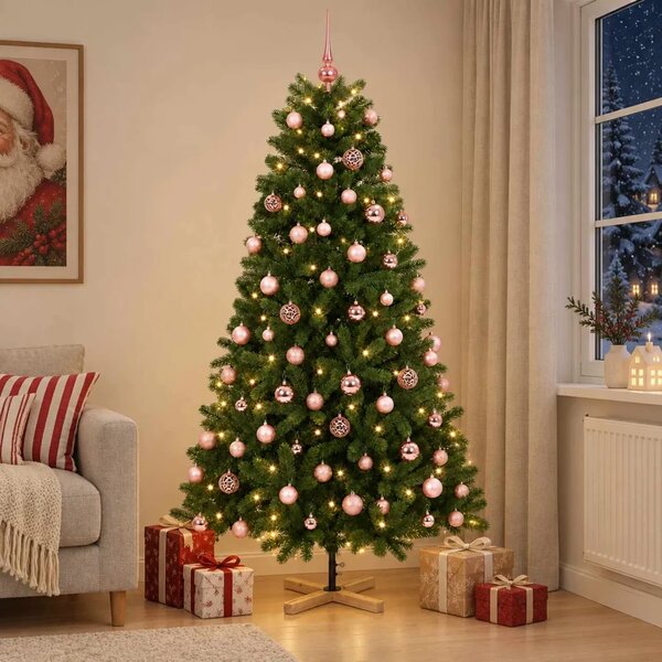 Umjetno božićno drvce s kuglicom 180 cm 300 LED lampica - 180 cm s LED-ima i ružičastim lopticama