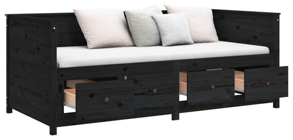 Dnevni ležaj crni 75x190 cm od masivne borovine - Crna / 75 x 190 cm