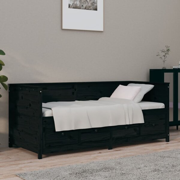 Dnevni ležaj crni 75x190 cm od masivne borovine - Crna / 75 x 190 cm