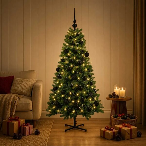 Umjetno božićno drvce s kuglicom 120 cm 150 LED lampica - 120 cm s LED-ima i crnim lopticama