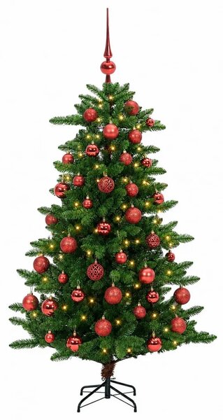 Umjetno božićno drvce s kuglicama 120 cm 150 LED lampica - 120 cm s LED-ima i crvenim lopticama