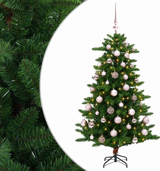 Umjetno božićno drvce s kuglicama 120 cm 150 LED lampica - 120 cm s LED-ima i ružičastim lopticama