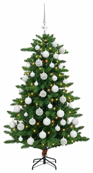 Umjetno božićno drvce s kuglicama 120 cm 150 LED lampica - 120 cm s LED žaruljama i bijelim kuglicama