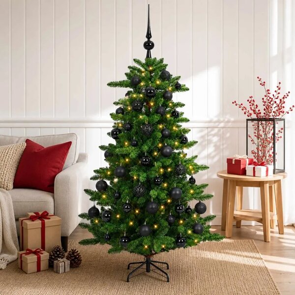 Umjetno božićno drvce s kuglicama 120 cm 150 LED lampica - 120 cm s LED-ima i crnim lopticama