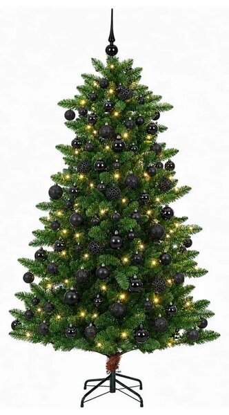 Umjetno božićno drvce s kuglicama 180 cm 300 LED lampica - 180 cm s LED-ima i crnim lopticama