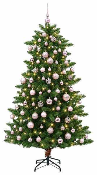 Umjetno božićno drvce s kuglicama 180 cm 300 LED lampica - 180 cm s LED-ima i ružičastim lopticama