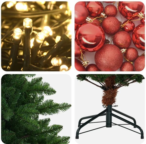 Umjetno božićno drvce s kuglicama 120 cm 150 LED lampica - 120 cm s LED-ima i crvenim lopticama