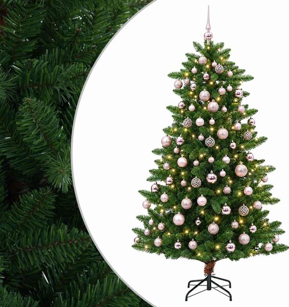 Umjetno božićno drvce s kuglicama 180 cm 300 LED lampica - 180 cm s LED-ima i ružičastim lopticama