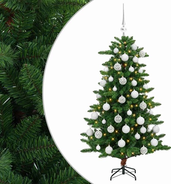 Umjetno božićno drvce s kuglicama 120 cm 150 LED lampica - 120 cm s LED žaruljama i bijelim kuglicama