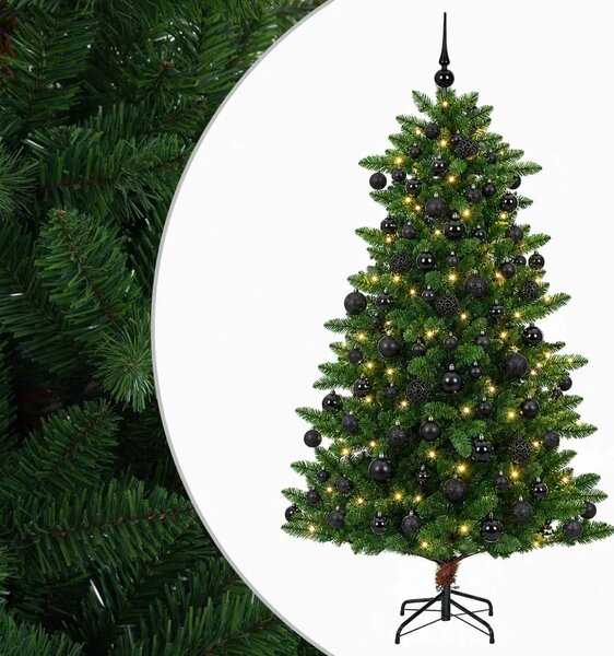 Umjetno božićno drvce s kuglicama 180 cm 300 LED lampica - 180 cm s LED-ima i crnim lopticama