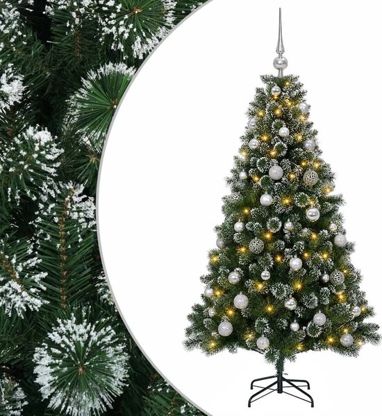 Umjetno božićno drvce s kuglicama 120 cm 150 LED lampica - 120 cm s LED-ima i srebrnim lopticama