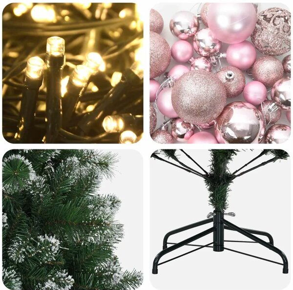 Umjetno božićno drvce s kuglicama 180 cm 300 LED lampica - 180 cm s LED-ima i ružičastim lopticama