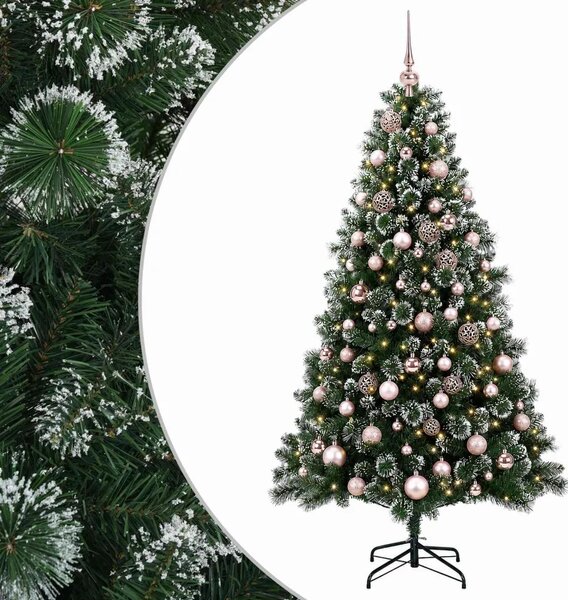 Umjetno božićno drvce s kuglicama 180 cm 300 LED lampica - 180 cm s LED-ima i ružičastim lopticama
