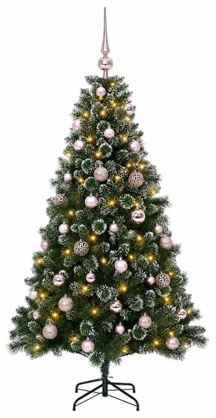 Umjetno božićno drvce s kuglicama 120 cm 150 LED lampica - 120 cm s LED-ima i ružičastim lopticama
