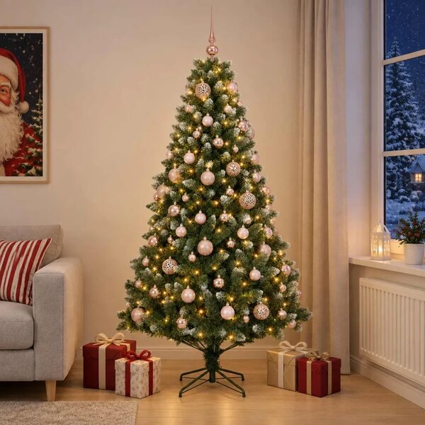 Umjetno božićno drvce s kuglicama 180 cm 300 LED lampica - 180 cm s LED-ima i ružičastim lopticama