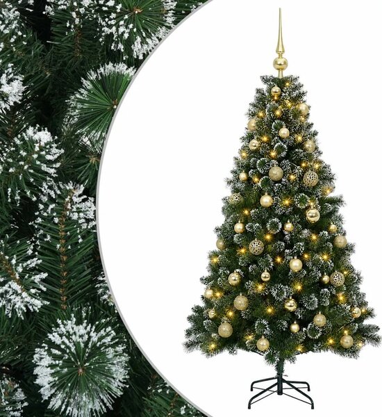 Umjetno božićno drvce s kuglicama 120 cm 150 LED lampica - 120 cm s LED žaruljama i zlatnim kuglicama