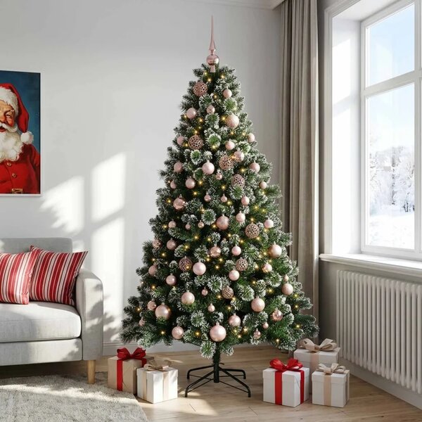 Umjetno božićno drvce s kuglicama 180 cm 300 LED lampica - 180 cm s LED-ima i ružičastim lopticama