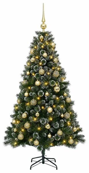 Umjetno božićno drvce s kuglicama 120 cm 150 LED lampica - 120 cm s LED žaruljama i zlatnim kuglicama
