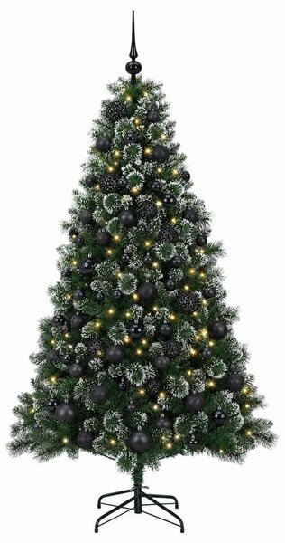Umjetno božićno drvce s kuglicama 180 cm 300 LED lampica - 180 cm s LED-ima i crnim lopticama
