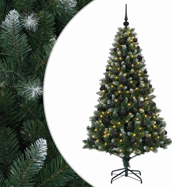 Umjetno božićno drvce s kuglicama 180 cm 300 LED lampica - 180 cm s LED-ima i crnim lopticama