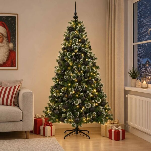 Umjetno božićno drvce s kuglicama 180 cm 300 LED lampica - 180 cm s LED-ima i crnim lopticama