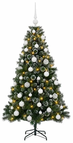 Umjetno božićno drvce s kuglicama 120 cm 150 LED lampica - 120 cm s LED žaruljama i bijelim kuglicama