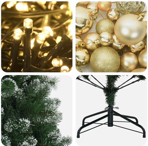 Umjetno božićno drvce s kuglicama 120 cm 150 LED lampica - 120 cm s LED žaruljama i zlatnim kuglicama