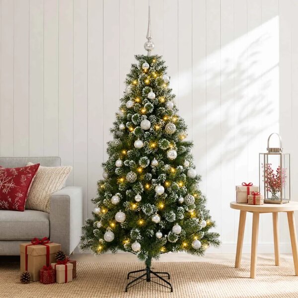 Umjetno božićno drvce s kuglicama 120 cm 150 LED lampica - 120 cm s LED-ima i srebrnim lopticama