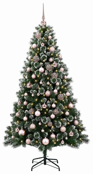 Umjetno božićno drvce s kuglicama 180 cm 300 LED lampica - 180 cm s LED-ima i ružičastim lopticama