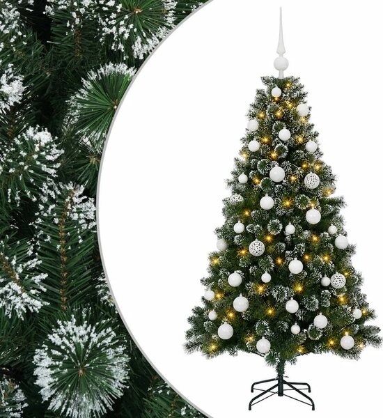 Umjetno božićno drvce s kuglicama 120 cm 150 LED lampica - 120 cm s LED žaruljama i bijelim kuglicama