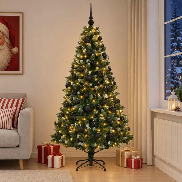 Umjetno božićno drvce s kuglicama 180 cm 300 LED lampica - 180 cm s LED-ima i crnim lopticama