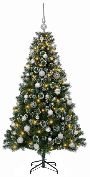 Umjetno božićno drvce s kuglicama 120 cm 150 LED lampica - 120 cm s LED-ima i srebrnim lopticama
